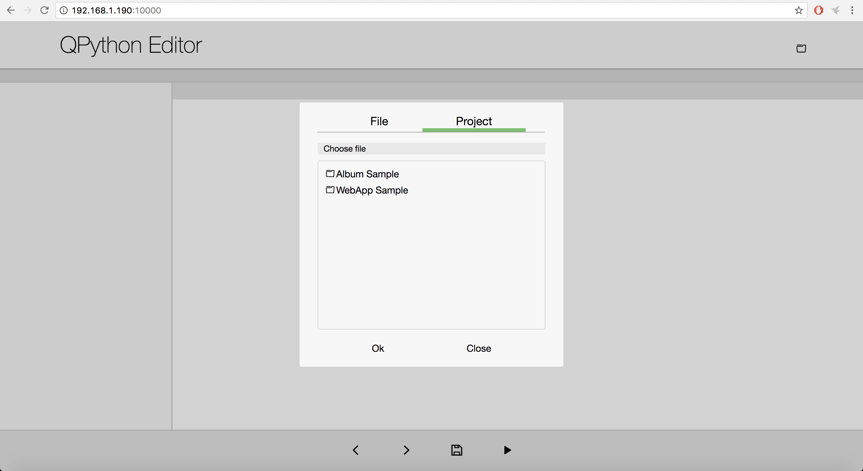 QPython qedit4web choose project or file